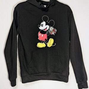 Disney Mickey Mouse Embroidered Hoodie Sweatshirt Floral Women's M